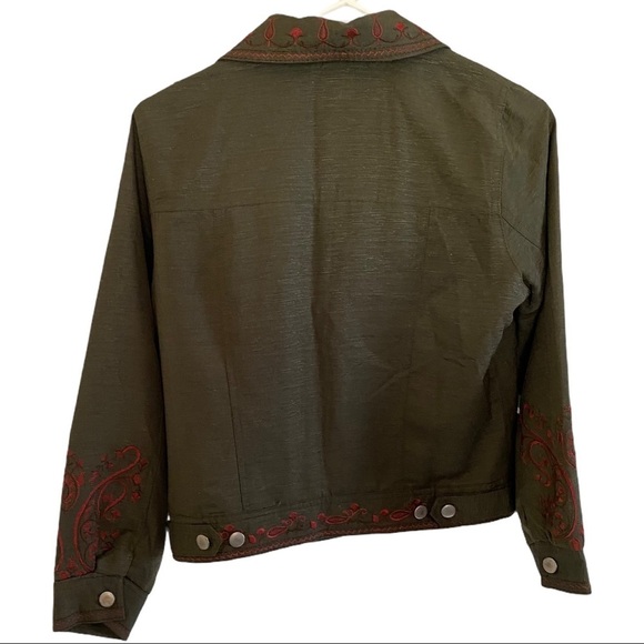 Carole Little Women Olive & Red Embroidered Silk Jacket Blazer Sz SP Shacket - Picture 3 of 11